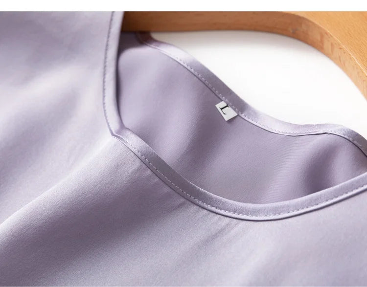 100% Mulberry Silk 19 Momme Charmeuse Silk Women Tank Top T-shirt Short Sleeve Shirt Blouse Solid Colors Summer M L XL AA4270