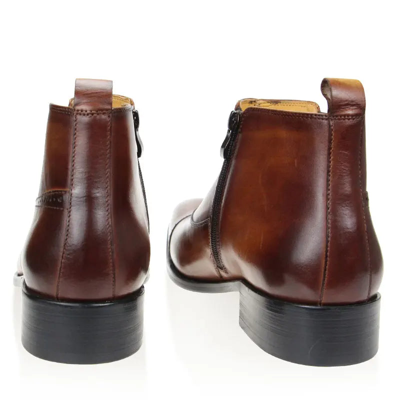 ZIPPER LUXE - Men's Handmade Genuine Leather Chelsea Boots - Business Zipper Pointed Toe