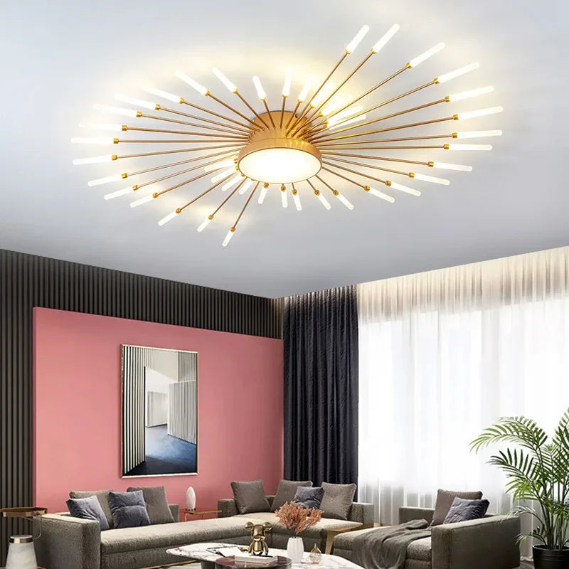 Modern LED Ceiling Chandelier – Black/Gold, 12–42 Heads, Dimmable