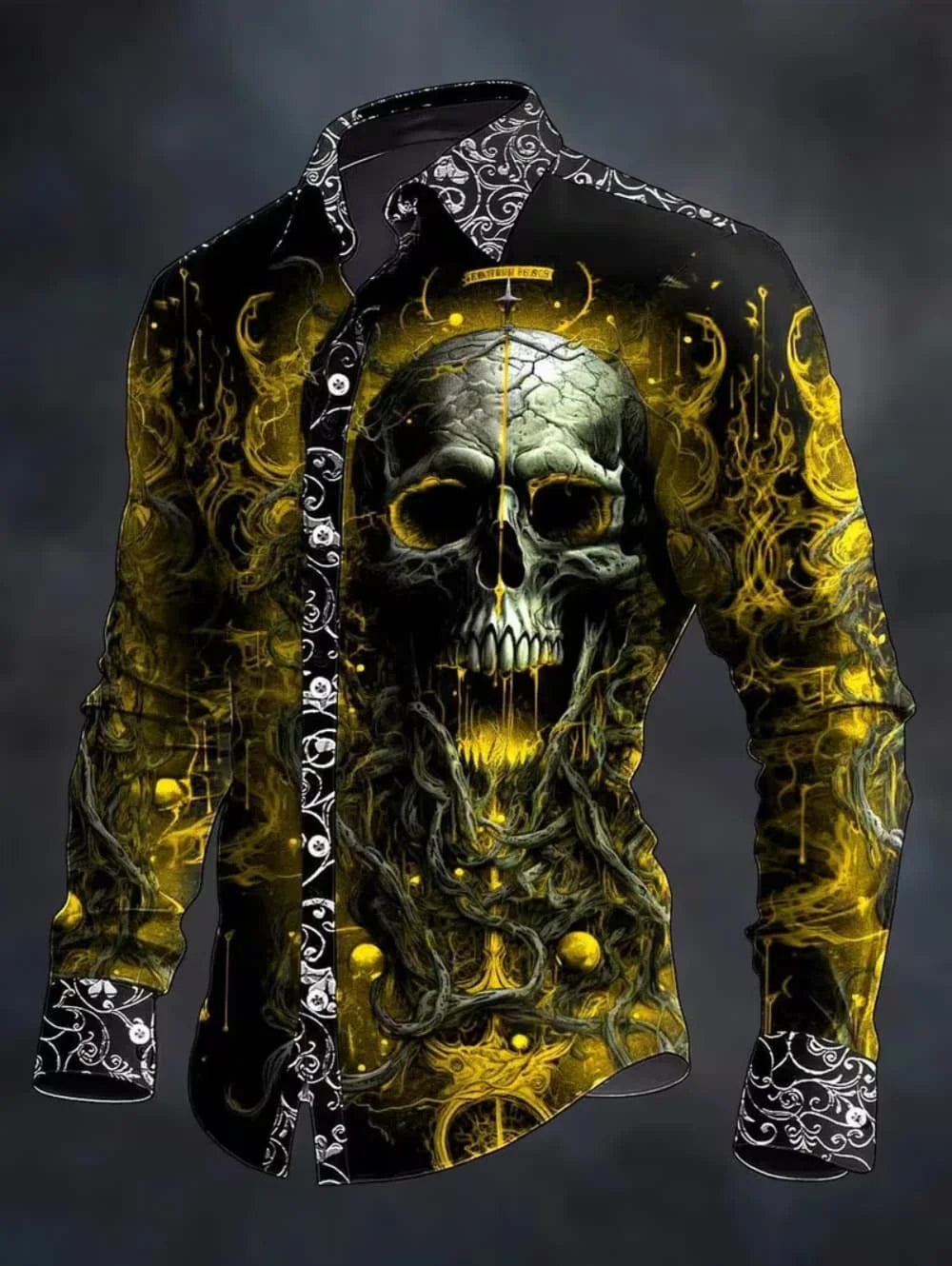 Gothic Skull Cross Shirt Men Long Sleeve Red Plaid 3D Print