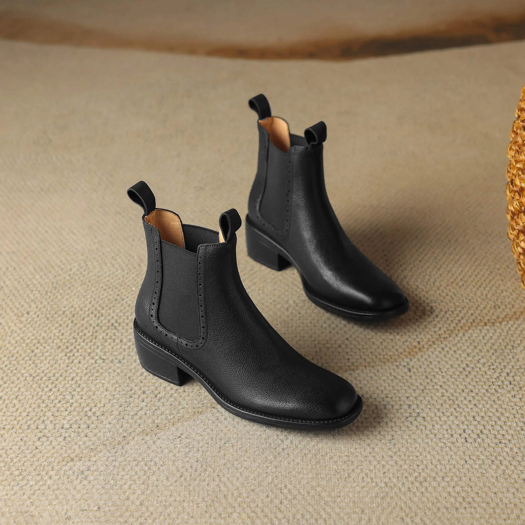 Cow Leather Chelsea Ankle Boots – Plush Lined Retro