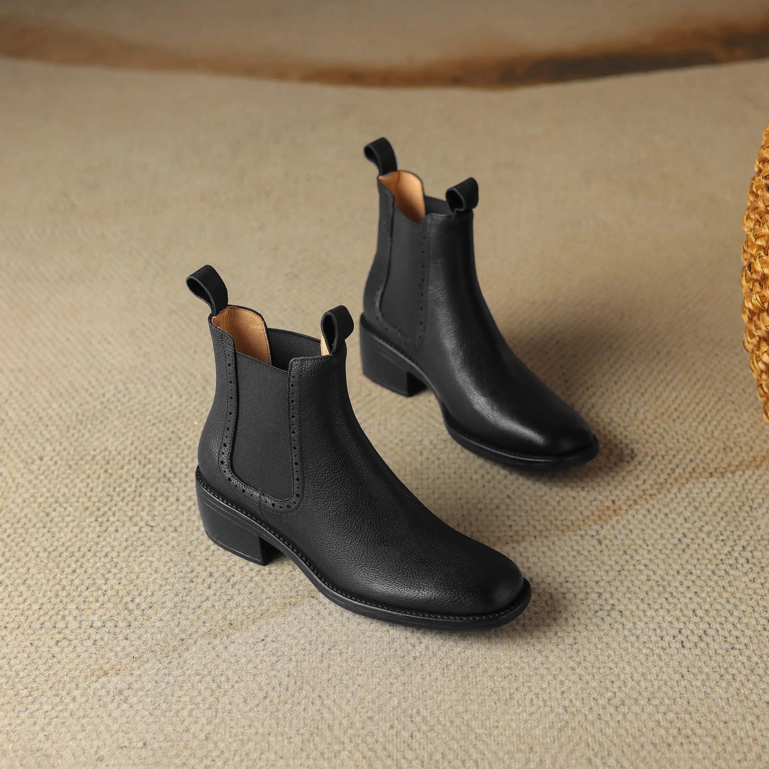 Cow Leather Chelsea Ankle Boots – Plush Lined Retro
