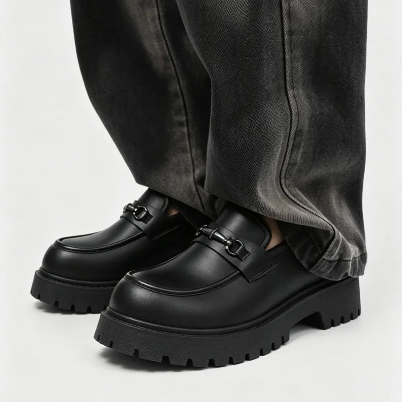 SLIP CHIEF - Men's Height-Increase Slip-On Loafers - Waterproof Split Leather Business Casual Shoes in Black & Bright Black