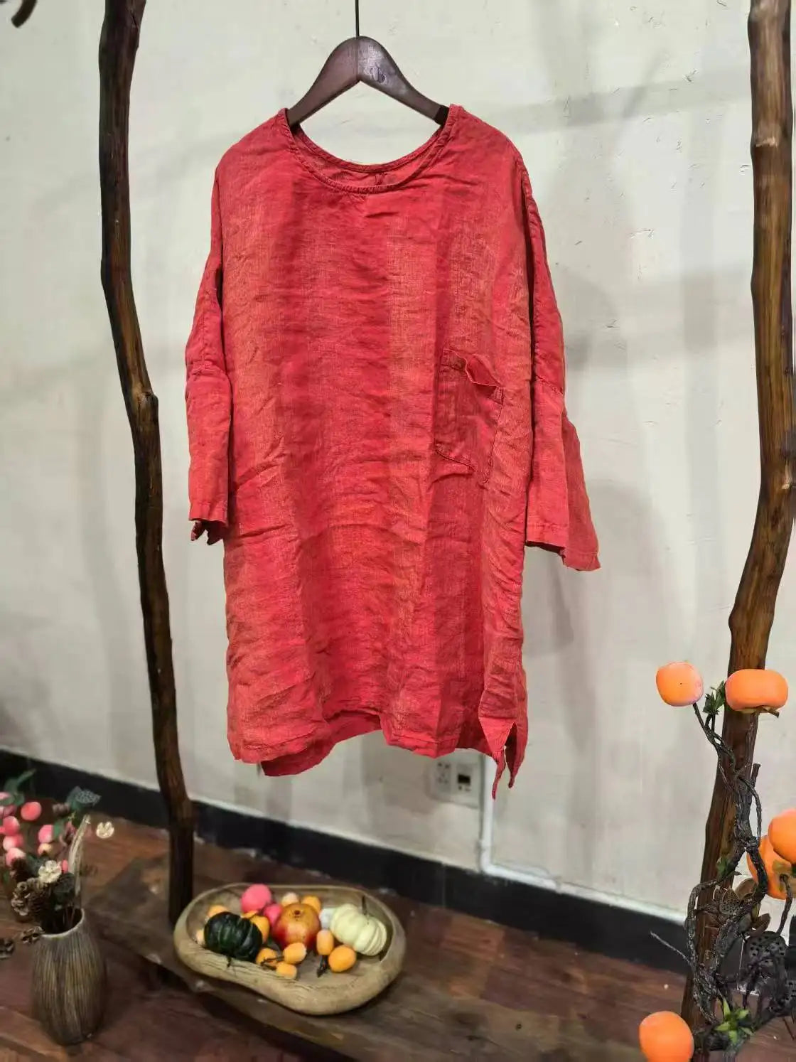 Spring Summer Arts Style Women O-neck Batwing Sleeve Casual Tops Tees Good Quality Cotton Linen Vintage Loose Long T-shirt T2513