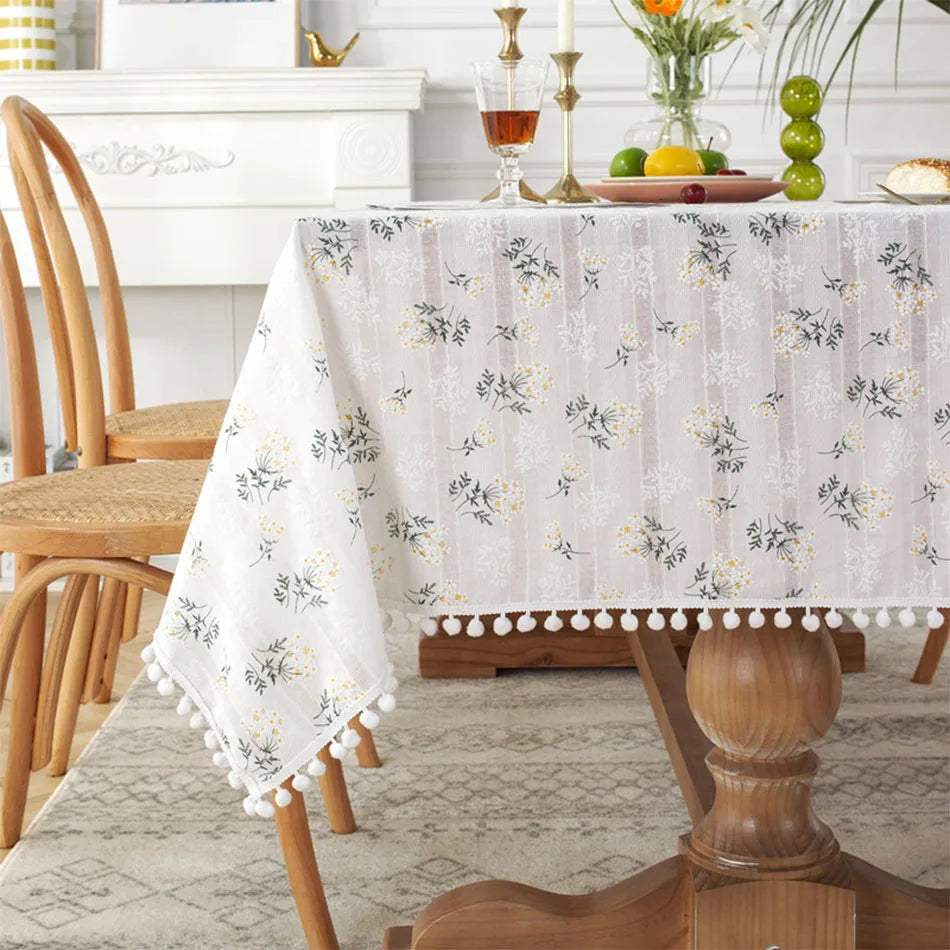 DAISY FLORAL COTTON TABLECLOTH - Embroidered, 11 Styles, Round & Rectangle - Garden Table