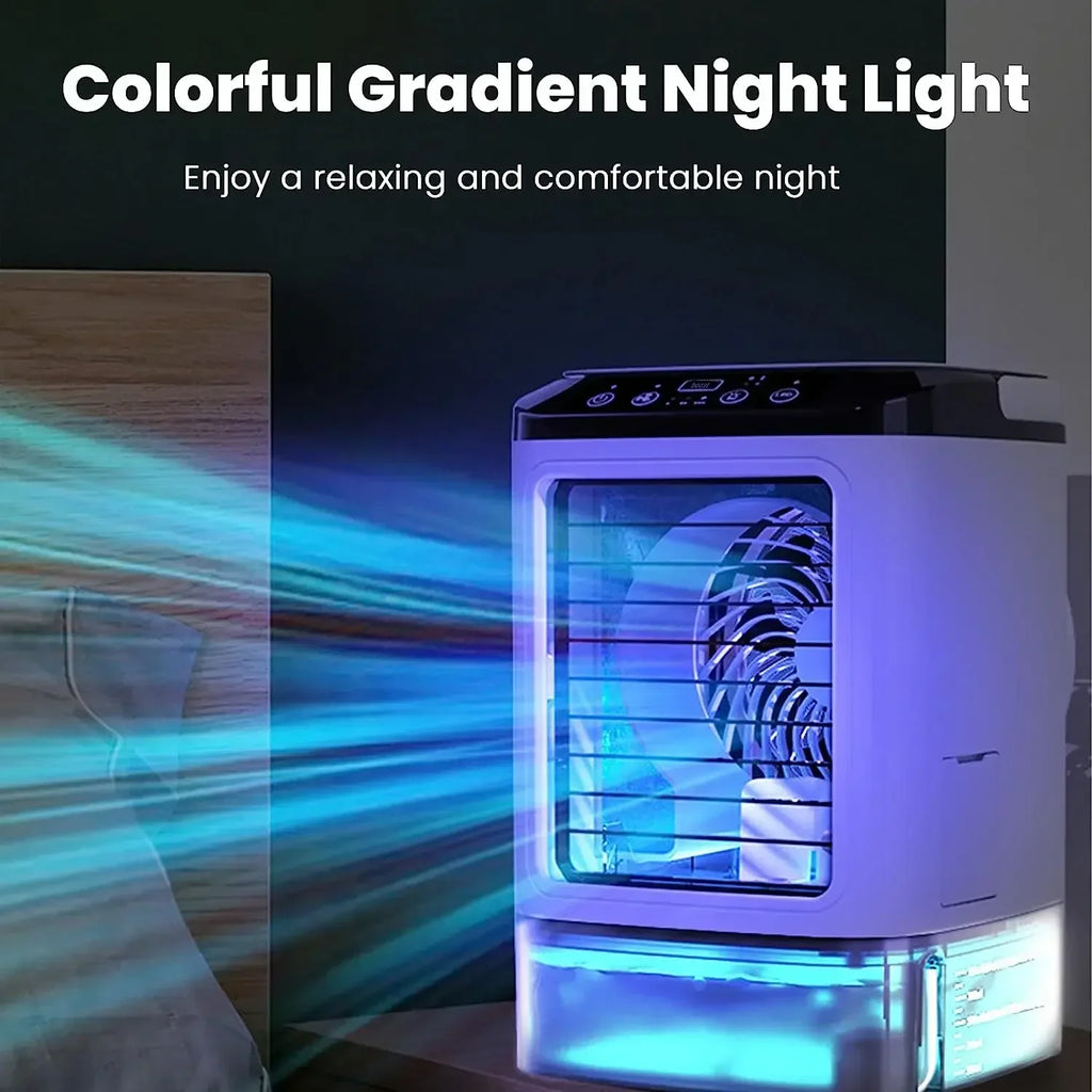 Portable Mini Air Conditioner – 900ml Mist Cooler Fan Humidifier Night Light