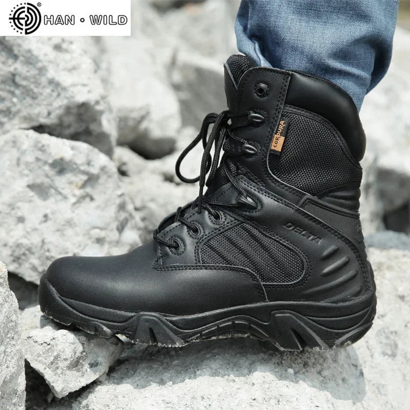 Men's Tactical Combat Boots - Zipper Waterproof Split Leather Military Ankle