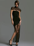 Lace Yoke Mock Neck Bodycon Dress