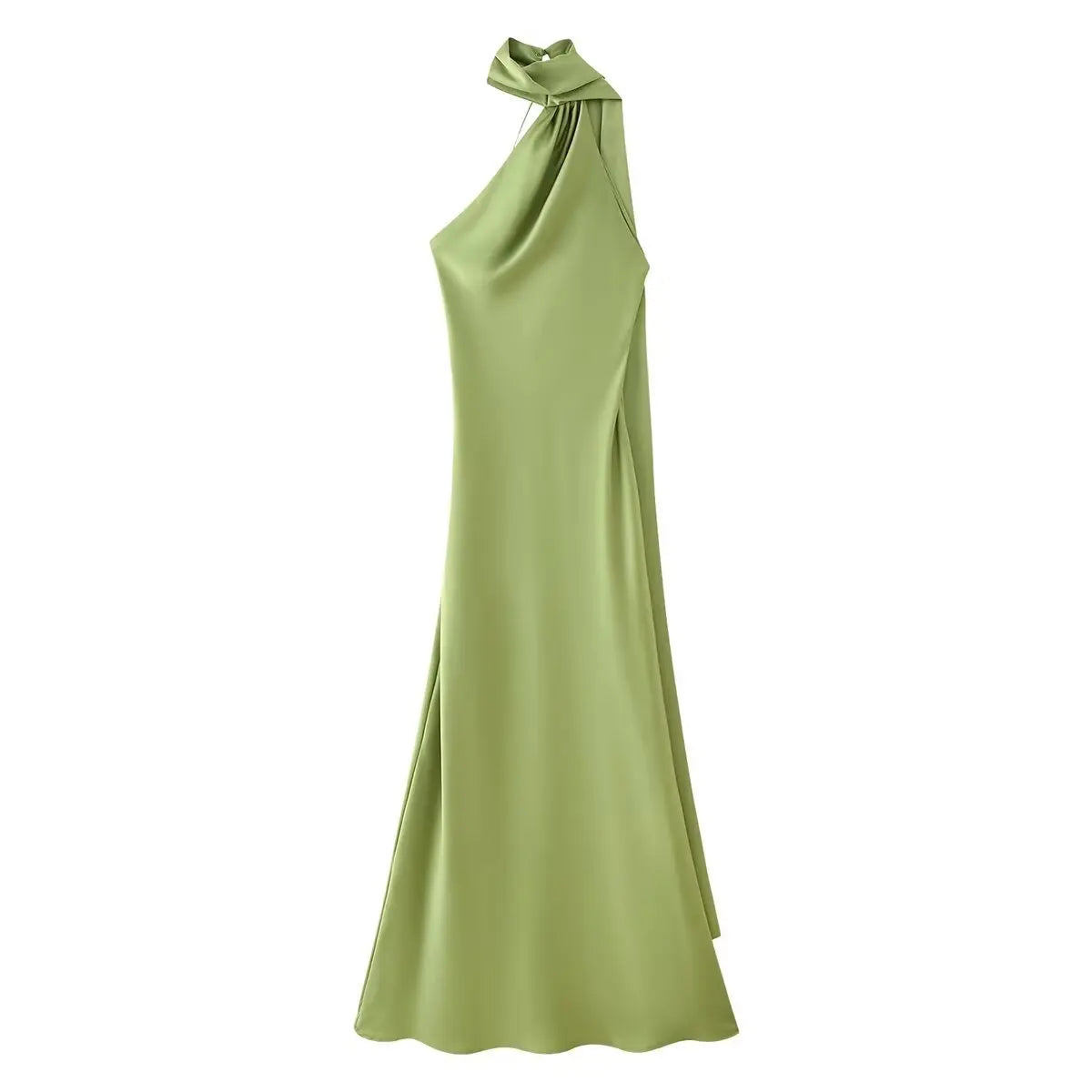 VEITCHE Elegant Women's Soft Silk Satin Long Dress Halter Backless Sleeveless Maxi Dresses Summer Lady Long Ribbon Party Gowns