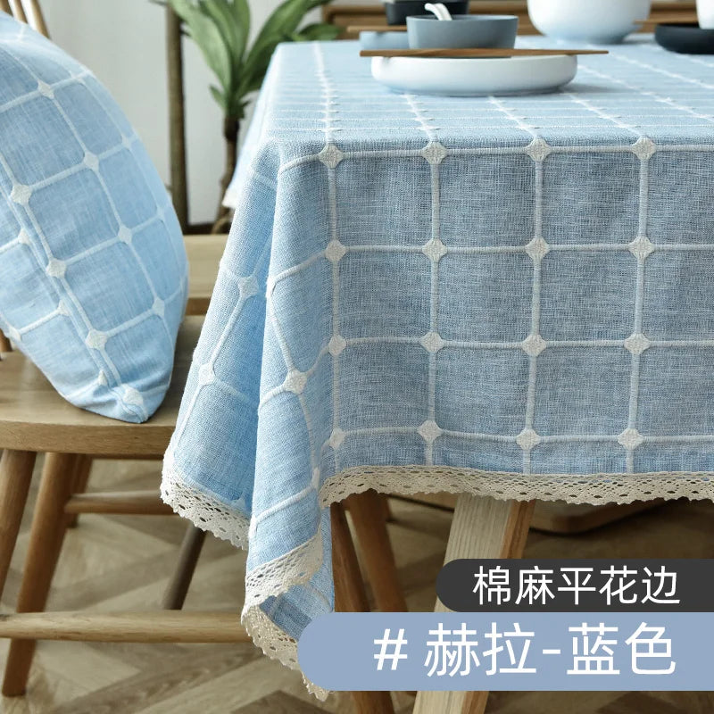 EMBROIDERED LINEN TASSEL TABLECLOTH - Handmade Cotton Linen Cover - Soft & Elegant