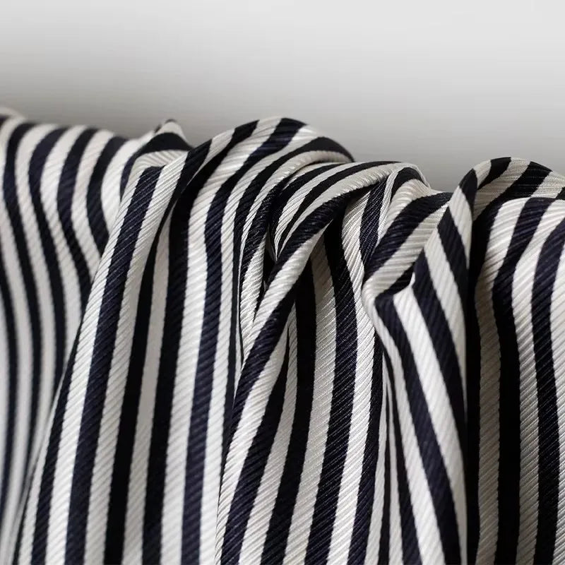 NAVY STRIPE SILK COTTON FABRIC - Tricot Woven, 135cm Wide - Soft Drape