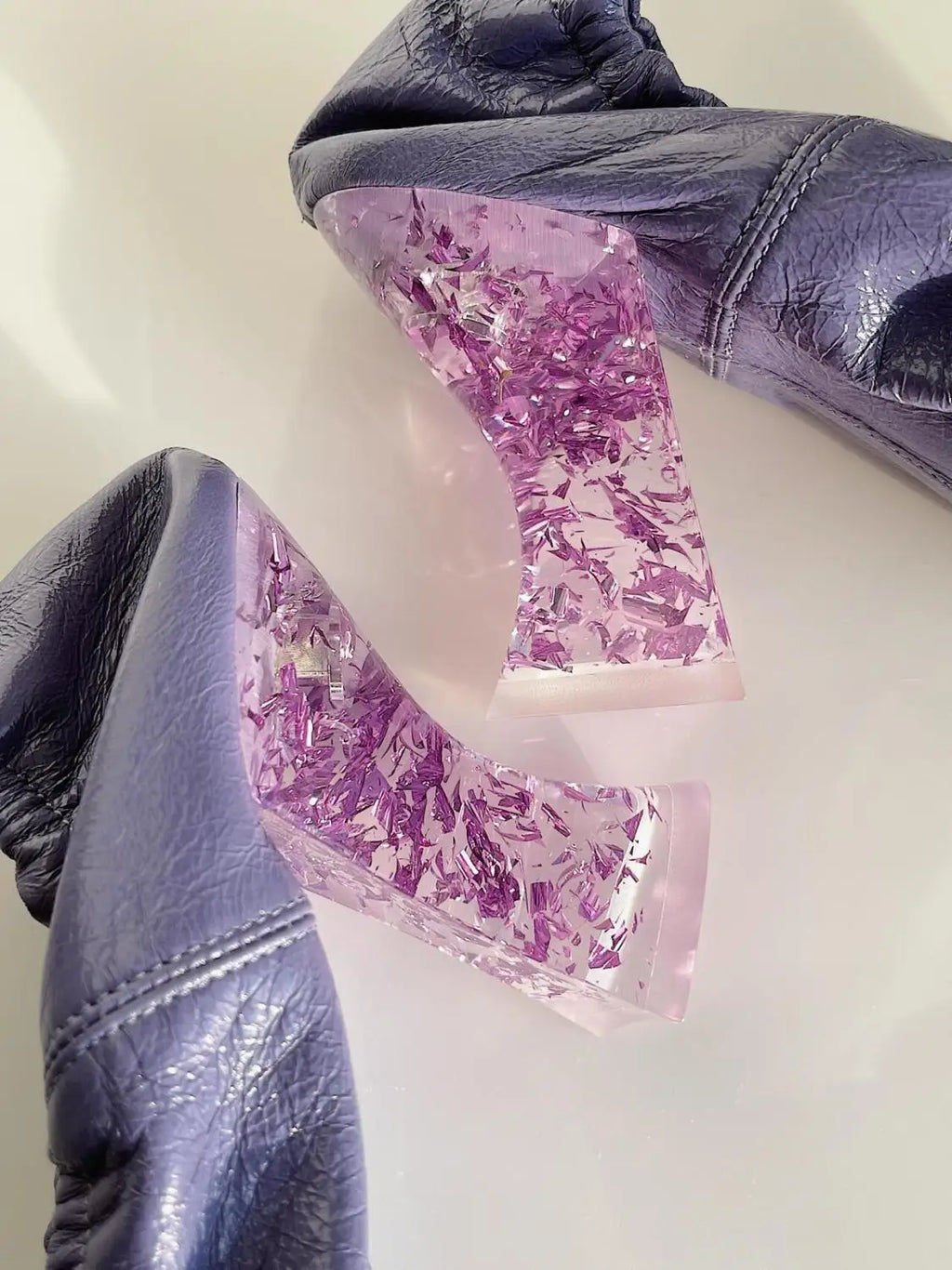 Pink Small Square Head Retro Heels for Ladies Genuine Leather Transparent Crystal High Heels Comfortable Sheepskin Women's Pumps