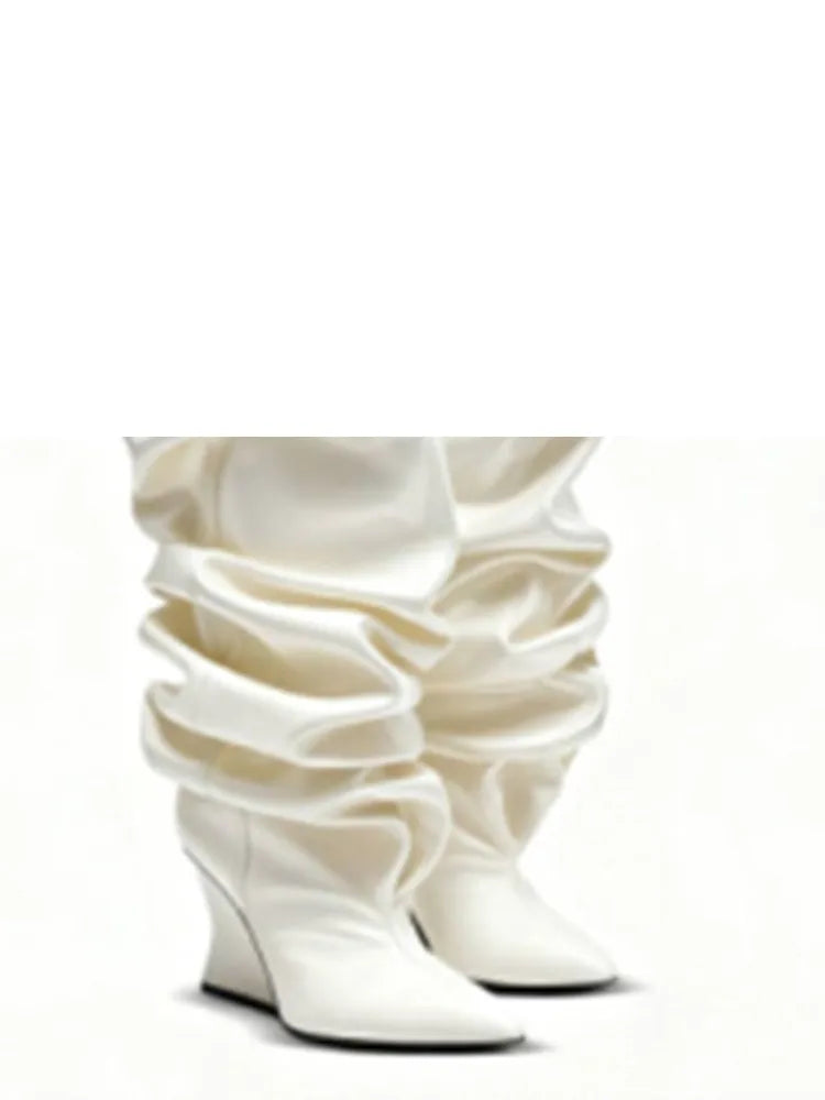 Pleated Slip-On Ankle Boots – Super High Wedge