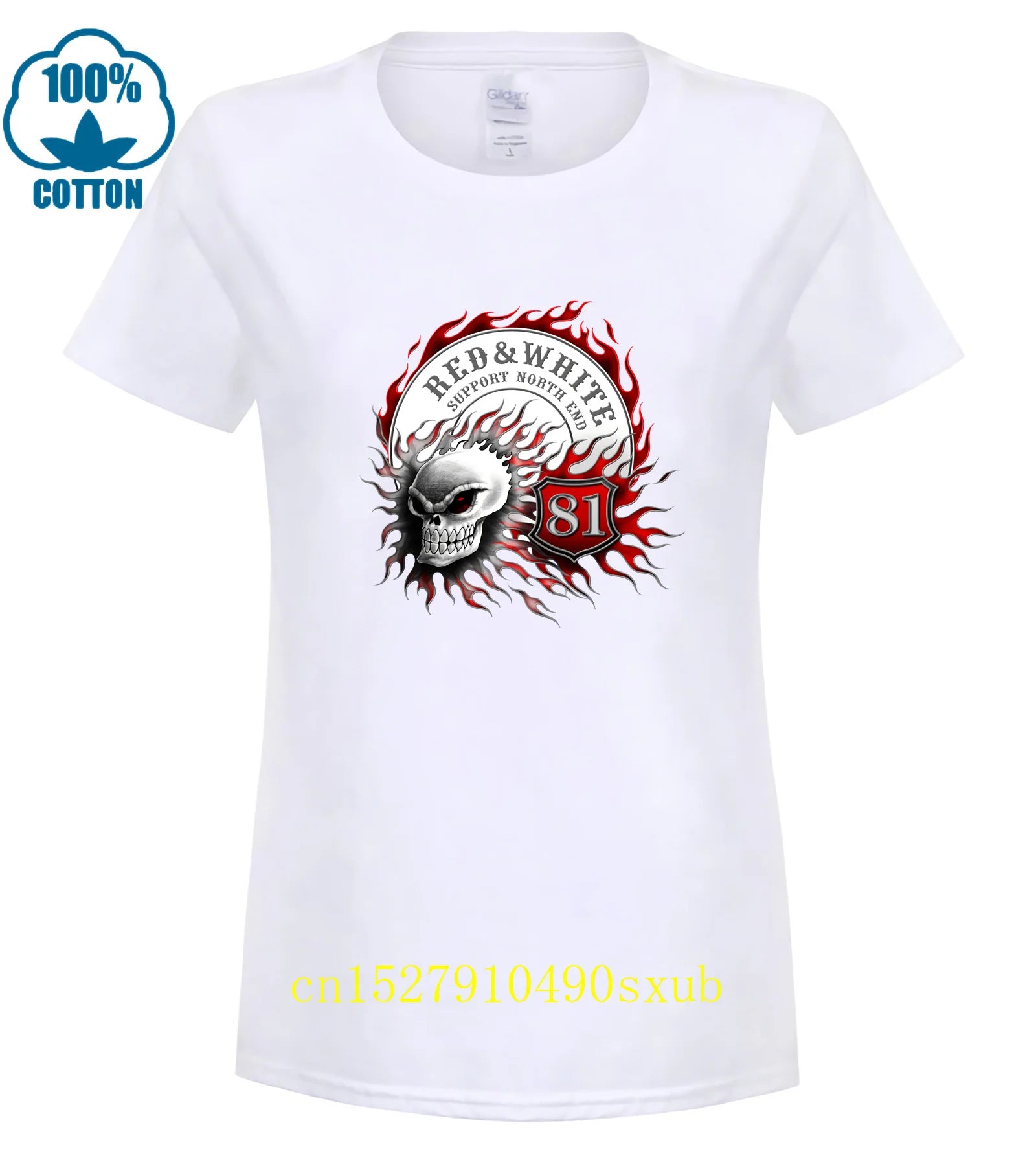 Flaming Skull 81 Biker T-Shirt Red White Support Vintage