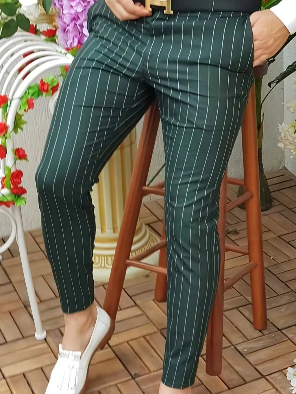 Men's Slim-Fit Striped Dress Pants - Straight Leg - Smart Casual All Year