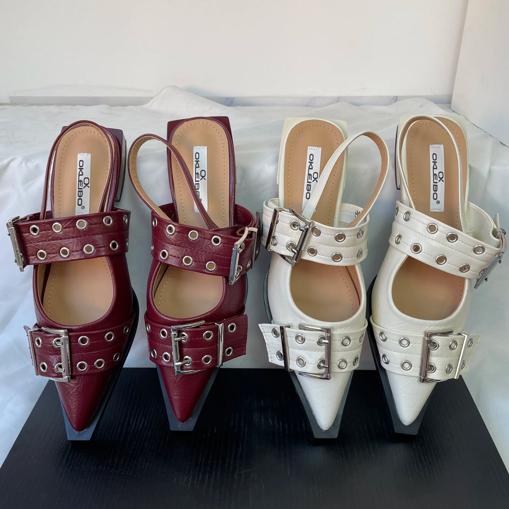 New Women Sandals Shoes Pointed Toe 2026 Spring Fashion Shallow Footwear Slingbacks Ladies Sandals Flats Shoes Big size