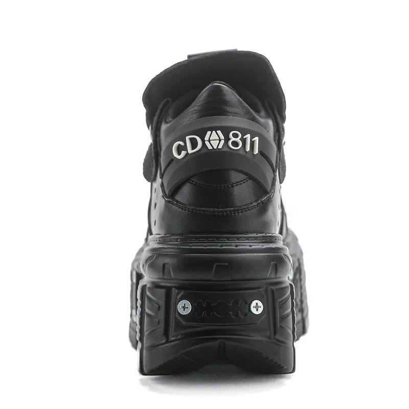 Punk Cow Leather Ankle Boots – High Heel Unisex