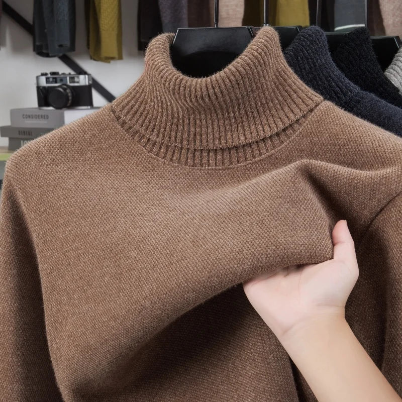 FLEECE TURTLENECK - Men's High Neck Fleece-Lined Knit Sweater - 5 Colors, M–4XL