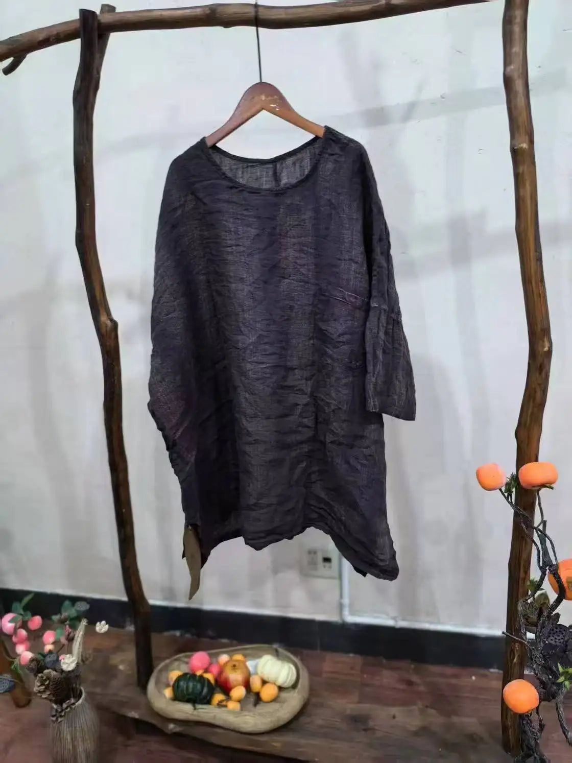 Spring Summer Arts Style Women O-neck Batwing Sleeve Casual Tops Tees Good Quality Cotton Linen Vintage Loose Long T-shirt T2513