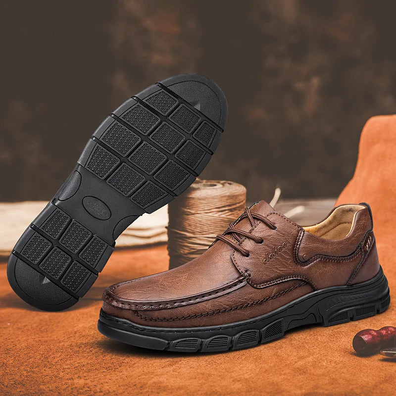 SOLE CRAFT - Men's Handmade Leather Loafers - Thick Rubber Sole, Breathable, Classic Sewn