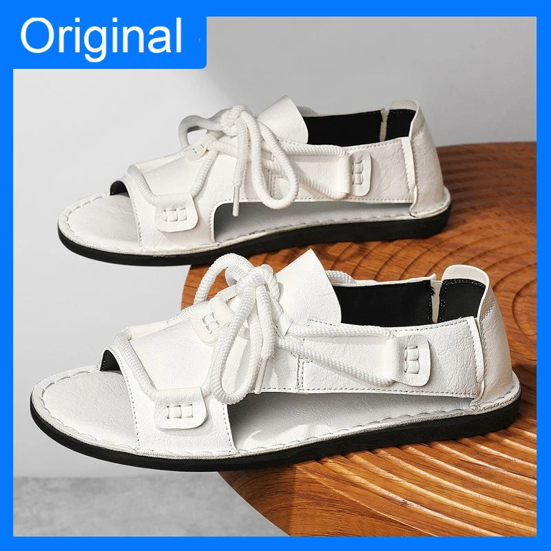 Sandals Summer Fashion Leather Comfortable Flat Roman Sandals Soft Quick Drying 2026 New Outdoor Casual Beach Shoes Man