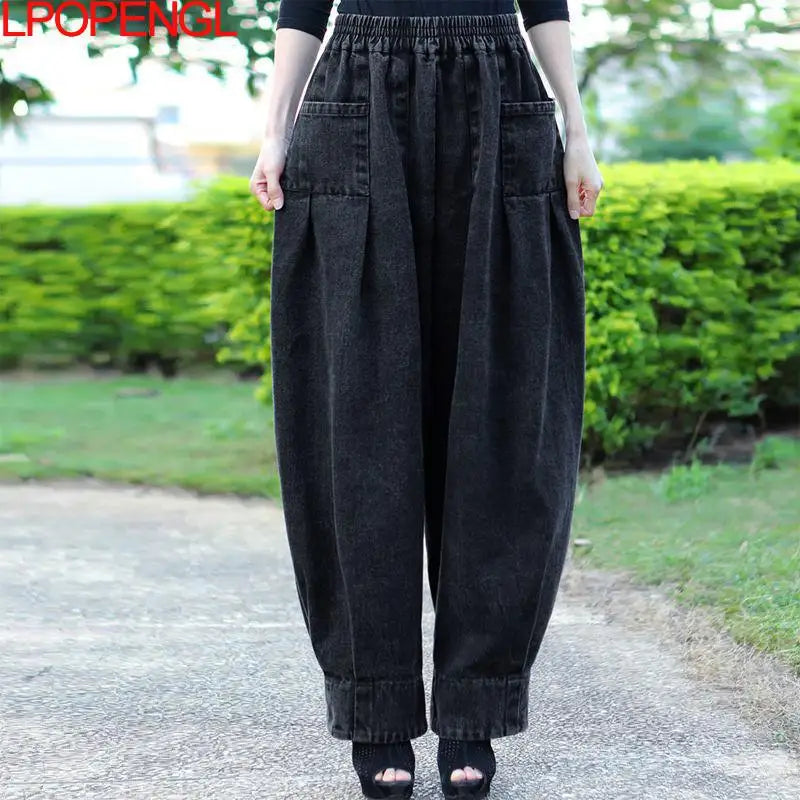 Pleated Wide Leg Pants – High Waist Elastic Casual Vintage