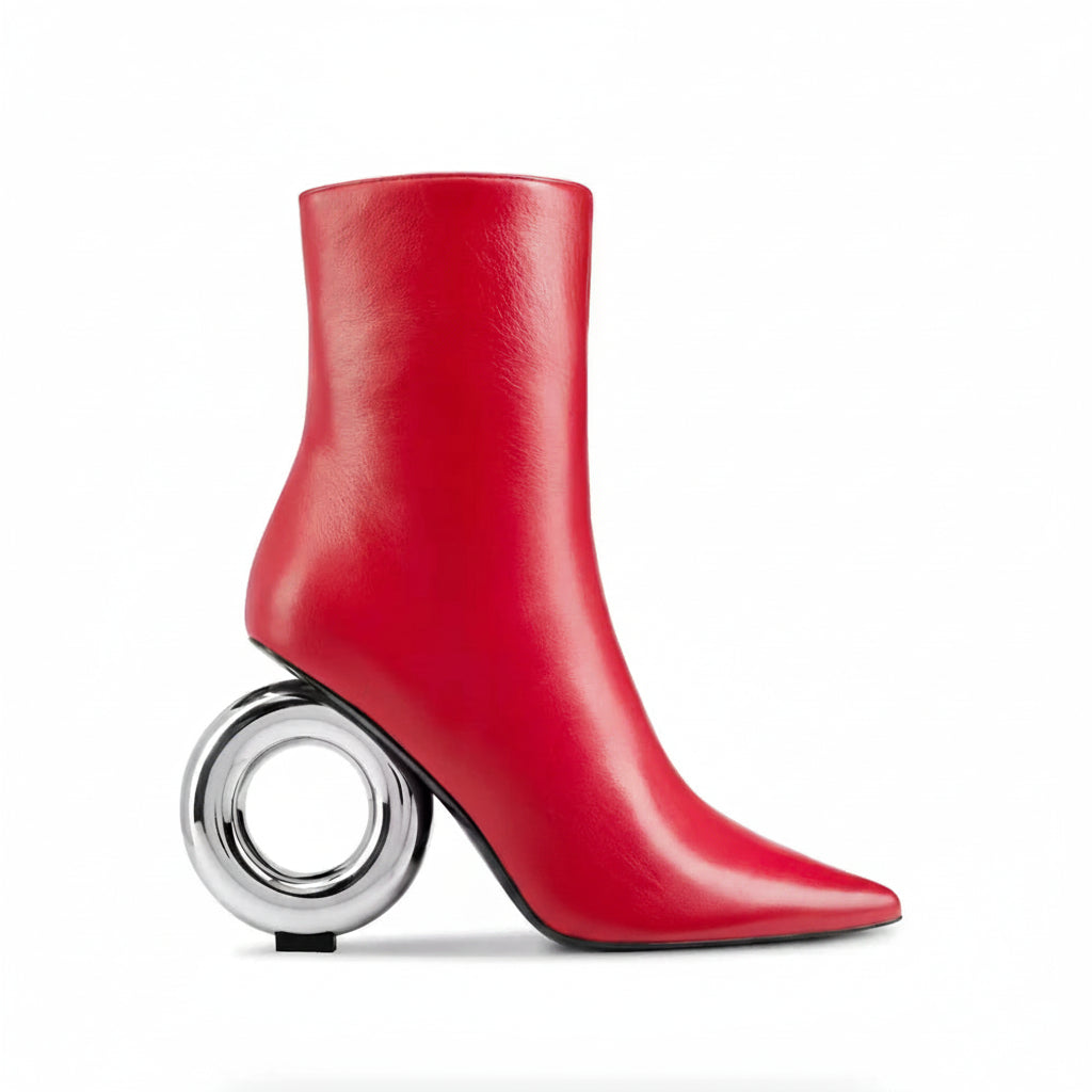 ORBIT – Sculptural Chrome Donut Heel Ankle Boots