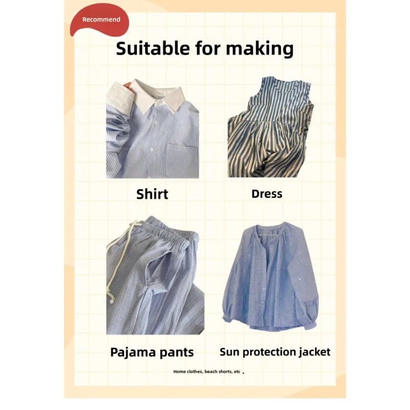 Striped Cotton Poplin Fabric – 145cm Wide, By the Meter