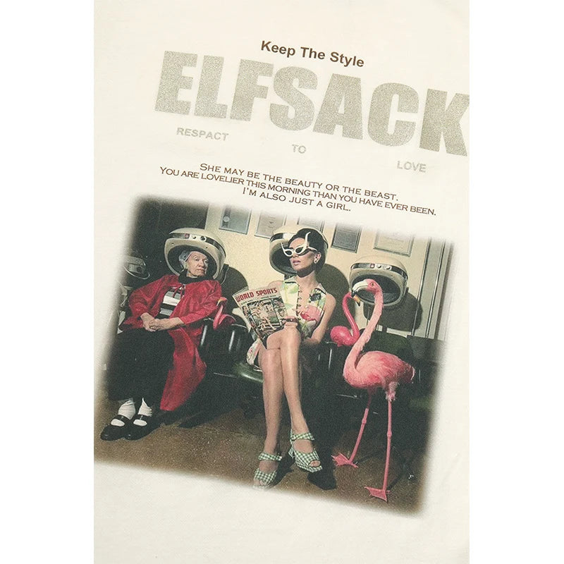 ELFSACK Women's Vintage Ringer T-Shirt with Photo Graphic Print, Retro Contrast Tee for Summer, Chic Aesthetic Short Sleeve Top