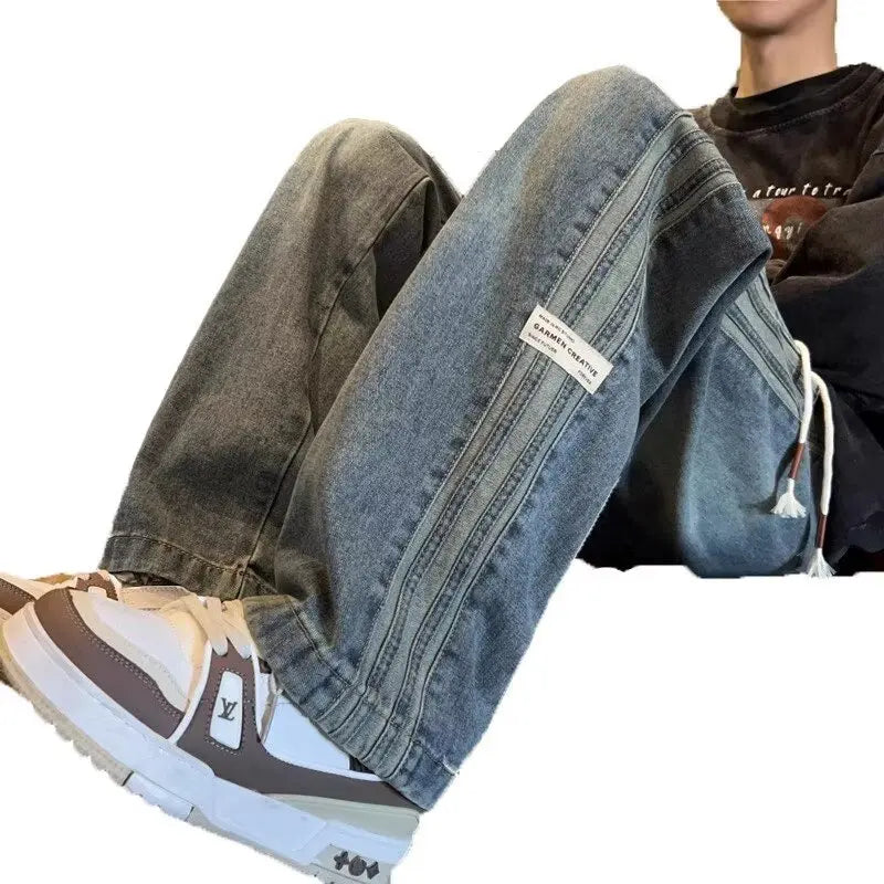 STREET DENIM - American Retro Loose Jeans - Elastic Waist, Straight Leg, 2 Colors