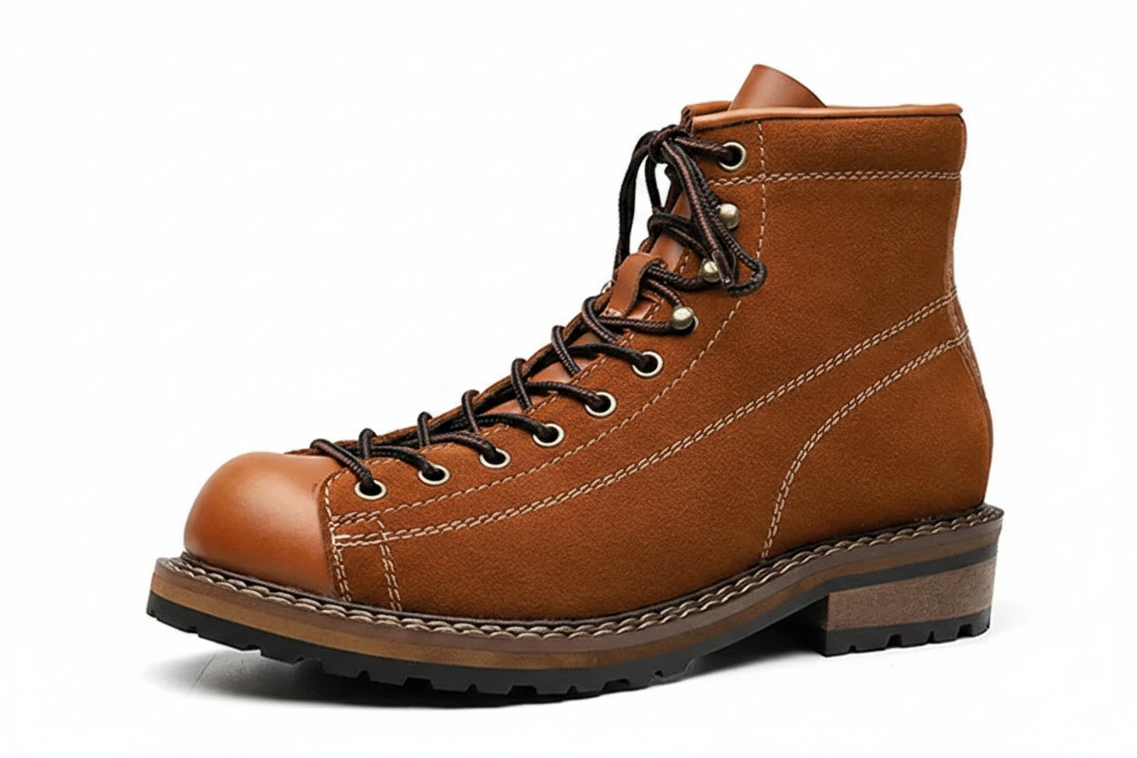 Men's Vintage High-Top Ankle Boots - British Style Split Leather Lace-Up Work Boots