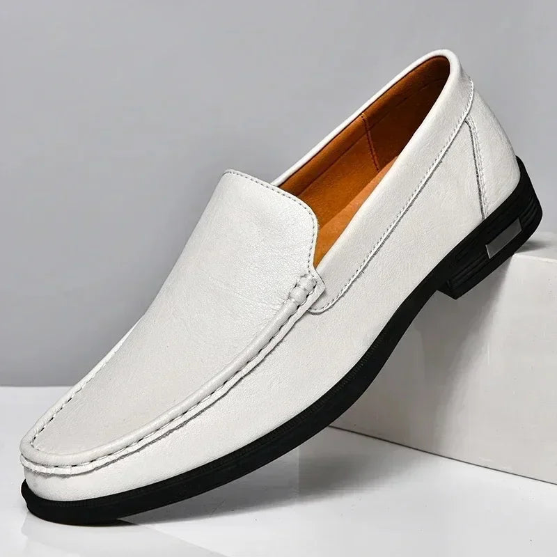Men's Leather Moccasin Slip-On Loafers - Classic Business Casual Driving Shoes Big Size