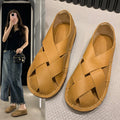 2024 Leather Women's Sandals Top Layer Cowhide Handmade Woven Women's Casual Flats Retro Mori Girl Shoes