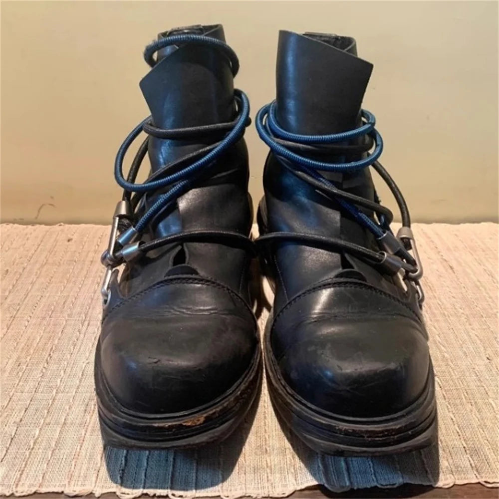 CABLE HOOK - Men's 90s Vintage Mid-Calf Boots - Metal Hooks, Lace-Up, Waterproof, EU 36–46