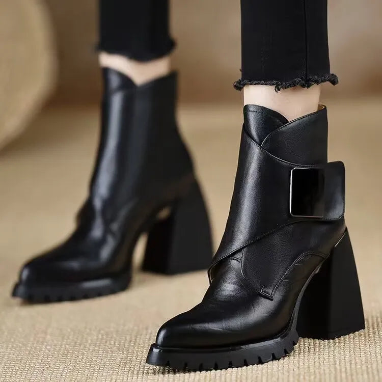 Pointed Toe Mid-Calf Boots – Square Heel