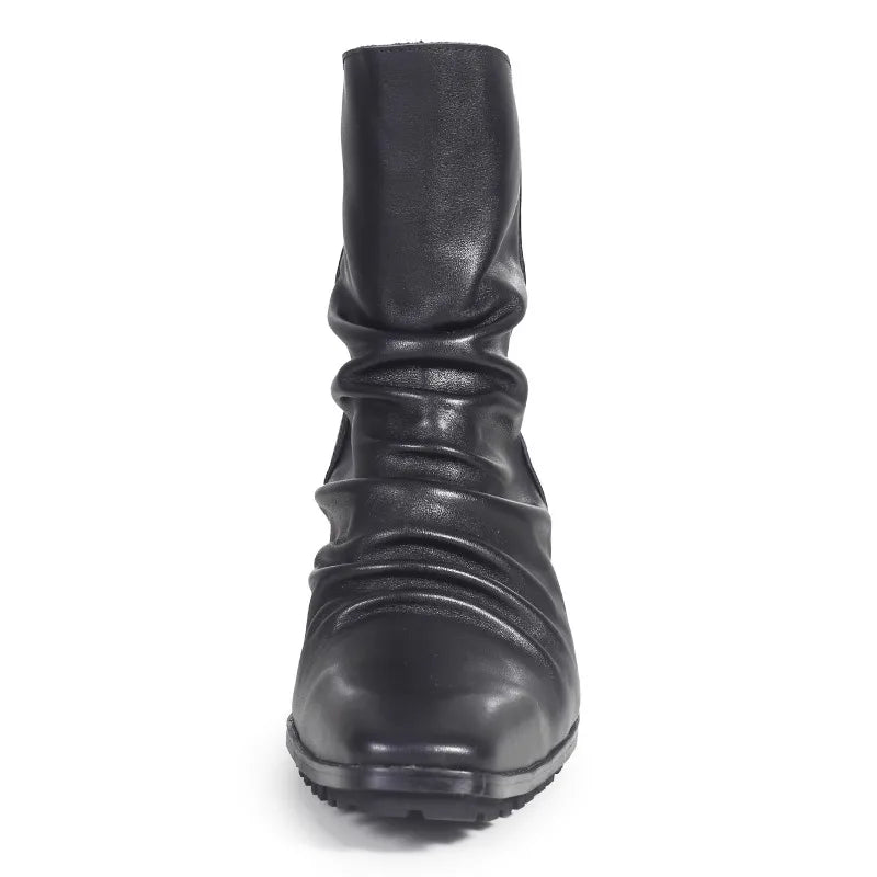 BRITISH HIGH HEEL CHELSEA BOOTS - Men's Handmade Genuine Leather Waterproof Ankle Boots Square Toe Zipper - Black