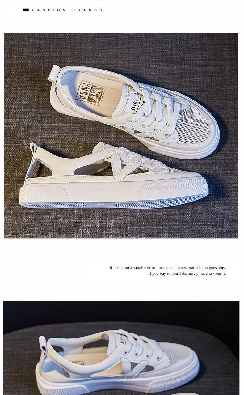 Real Soft Leather Bag Head Sports Sandals Women's Outer Wear New Summer Student All-match Flat Casual White Shoes Woman