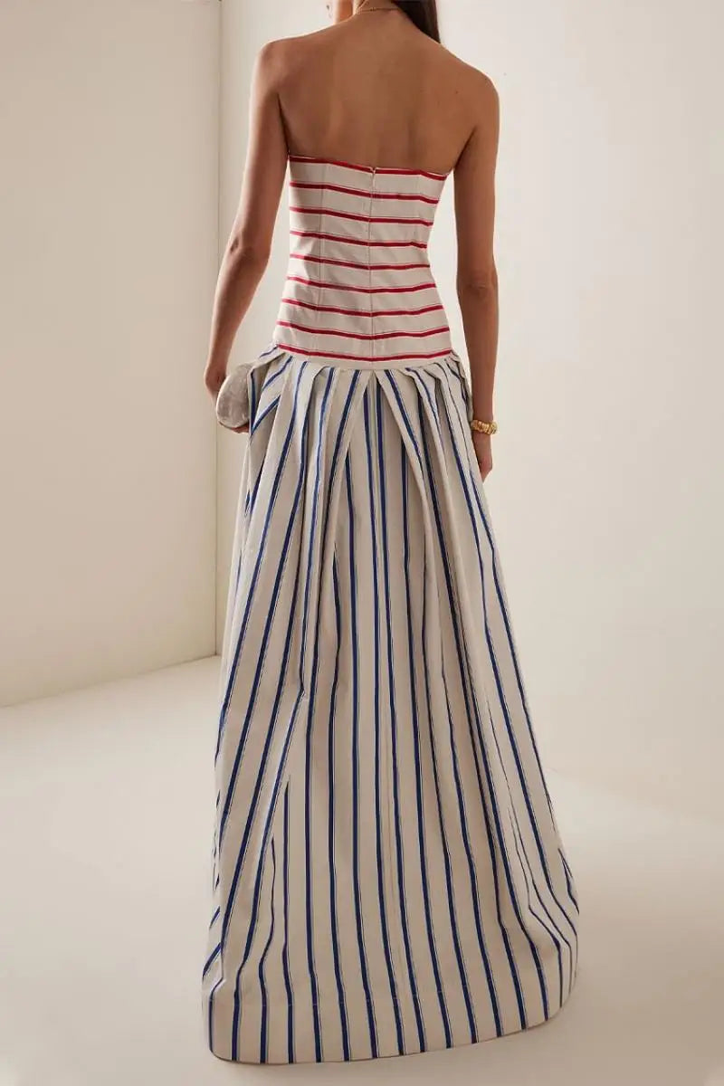 Women Bandeau Dresses Flaxmaker Sexy Off The Shoulder Sexy Striped Print Sling Maxi Dress Beach Sundress 2025