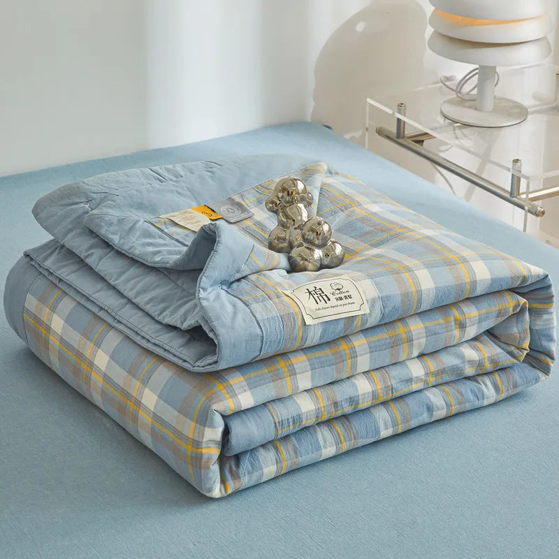 WASHED COTTON SUMMER QUILT - Long-Staple Fill, Plaid Stitch - Cool Nights