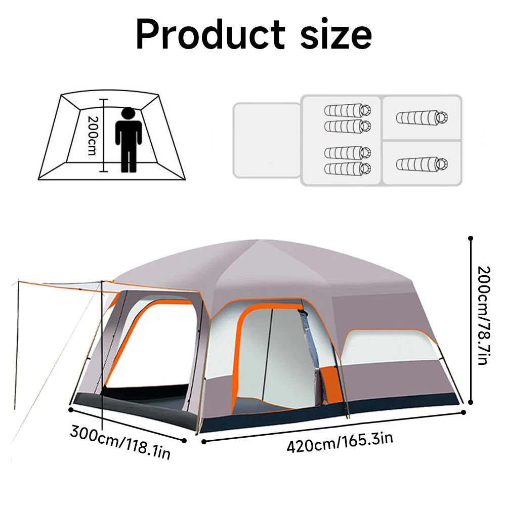 Outdoor Family Camping Tent Two Bedroom One Living Room 4-12 Person Waterproof