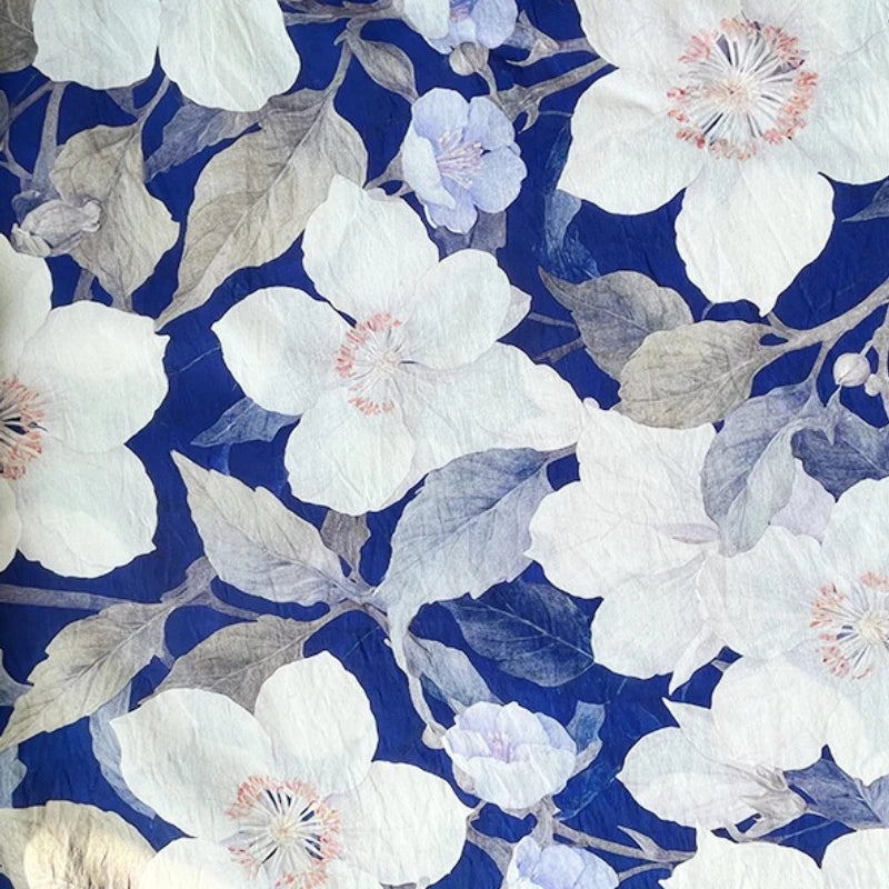 BLUE FLORAL COTTON-BLEND FABRIC - 150cm Wide, Continuous Length - Home Sewing