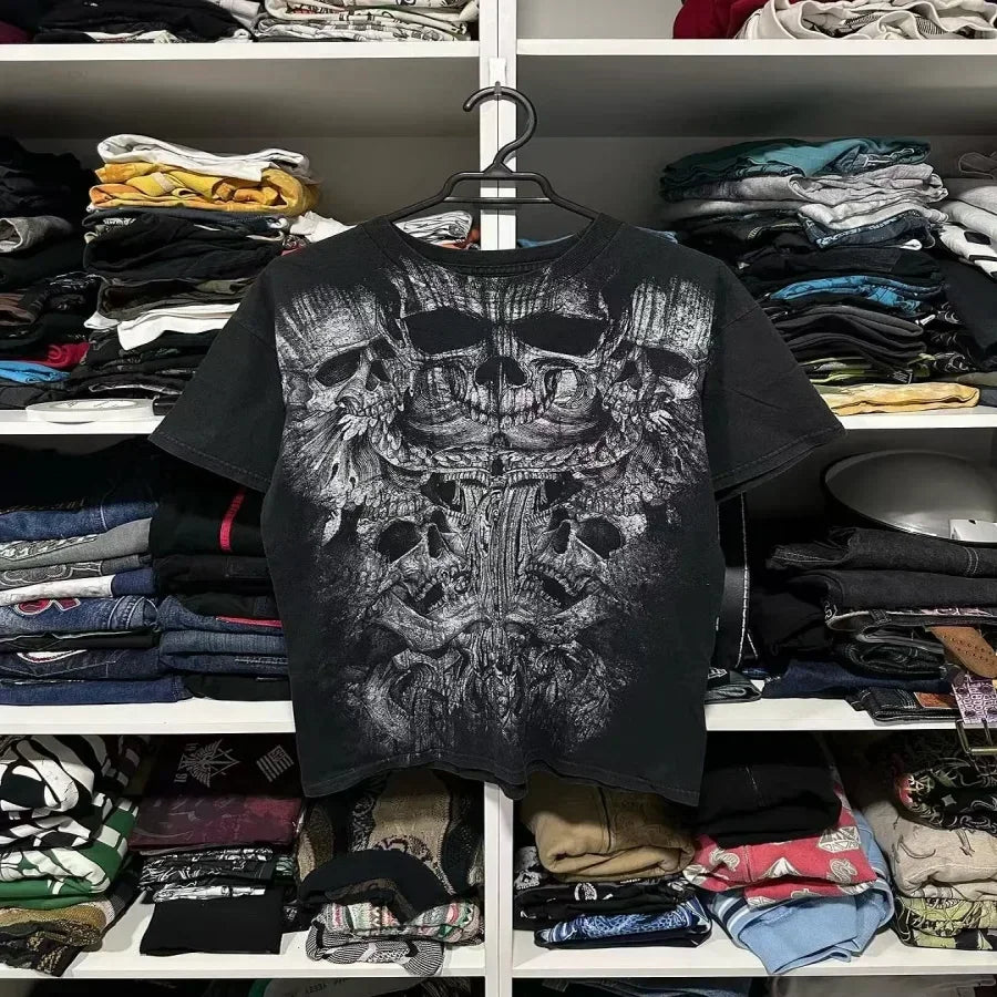 Affliction Skull Cross Long Sleeve Tee - Y2K Gothic Oversized
