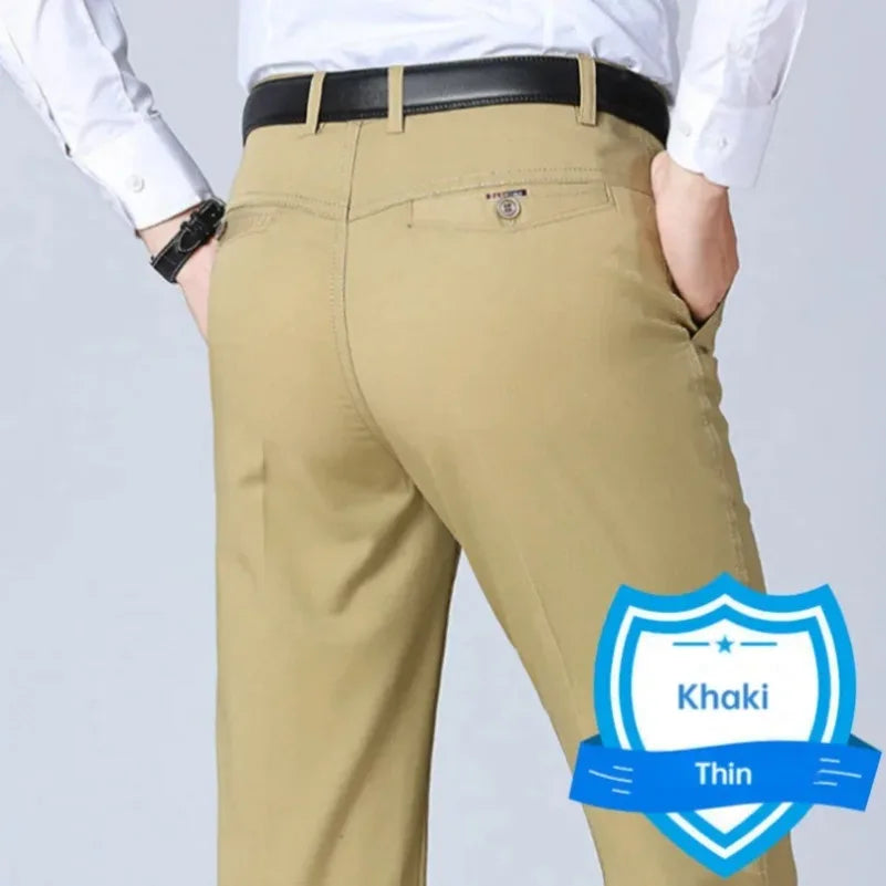 STRAIGHT NINE - Men's Cotton Business Pants - High Waist, All-Season
