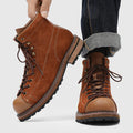Men's Vintage High-Top Ankle Boots - British Style Split Leather Lace-Up Work Boots
