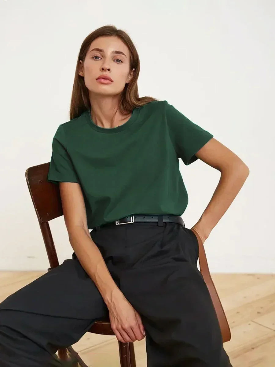 Bornladies Summer 100% Cotton Women's T-shirt Basic Fashionable Solid Lady Short Sleeve Loose Tops 230g/㎡