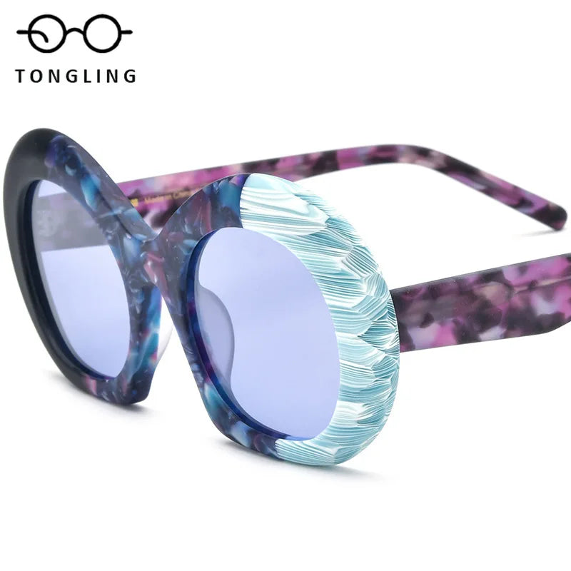 2025 New fashion color match frosted acetate cat-eye universal thick frame multi-color driving sunglasses for men and women