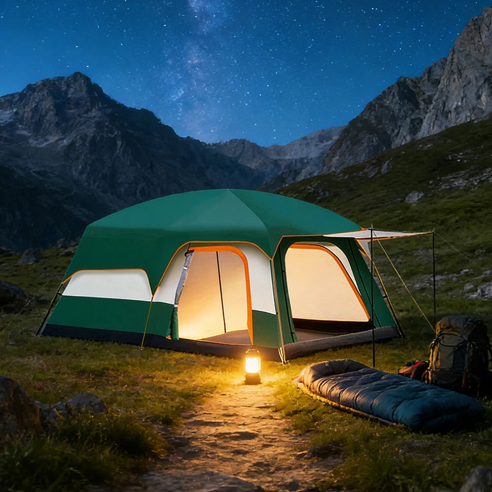 Outdoor Family Camping Tent Two Bedroom One Living Room 4-12 Person Waterproof