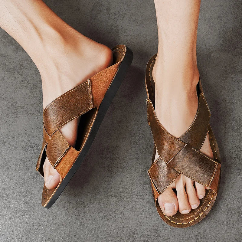 Summer Men Sandals Genuine Leather Mens Casual Shoes Outdoor Men Leather Sandals for Men Beach Shoes Roman mens Shoes