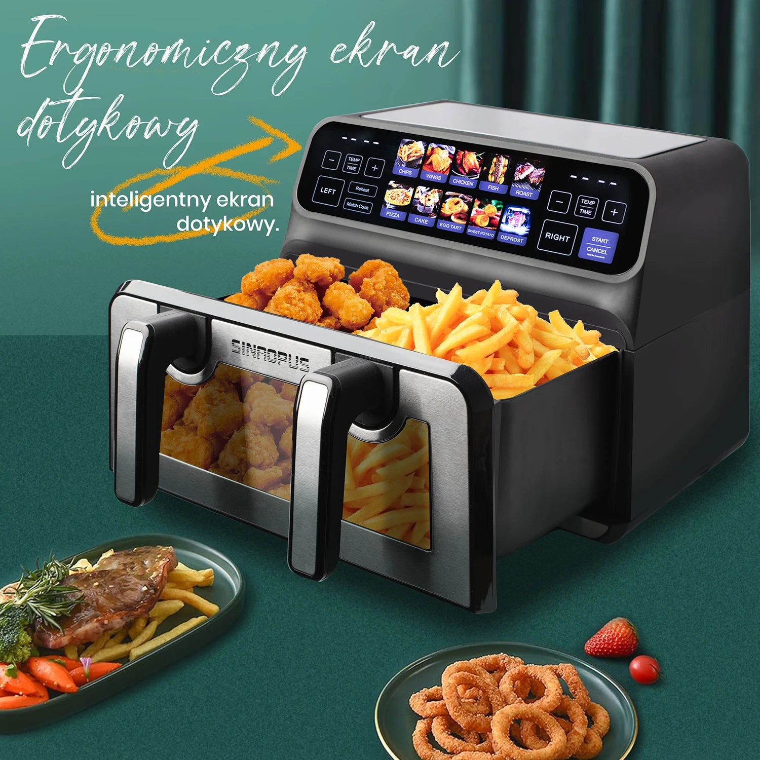Sinaopus Air Fryer 9L XXL Dual Chamber - 2200W, LED Touch