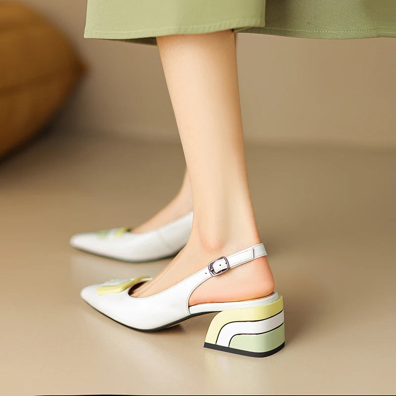 【JOCHEBED HU】Summer Genuine Leather Chunky Sandals Sexy Women High Heels Shoes New Brand Party Designer Slingback Pumps 33-46